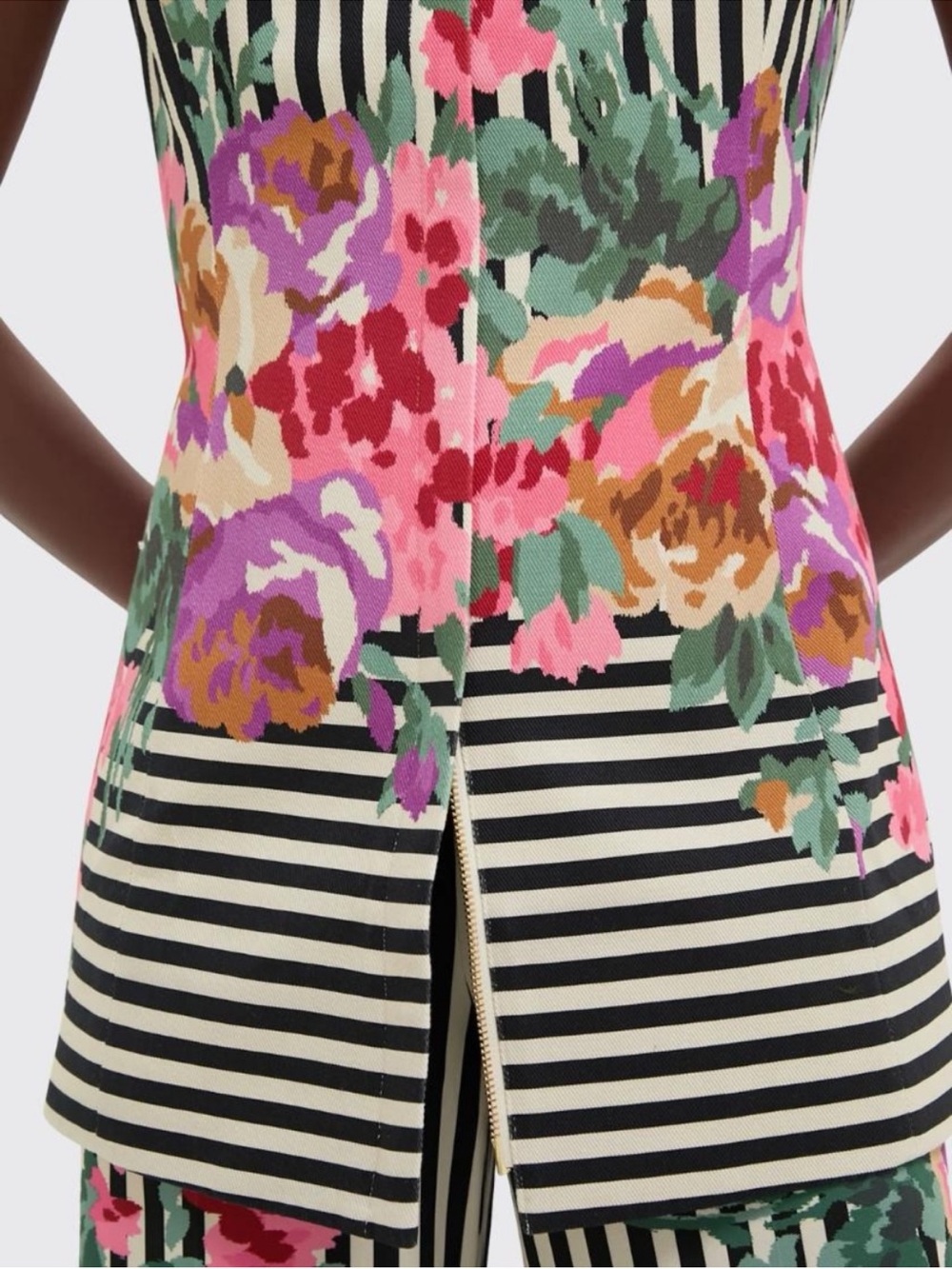 Tuckernuck Structured Rhoda Tunic Top Floral Stripe Black White Sz 8 NWT - Picture 4 of 12